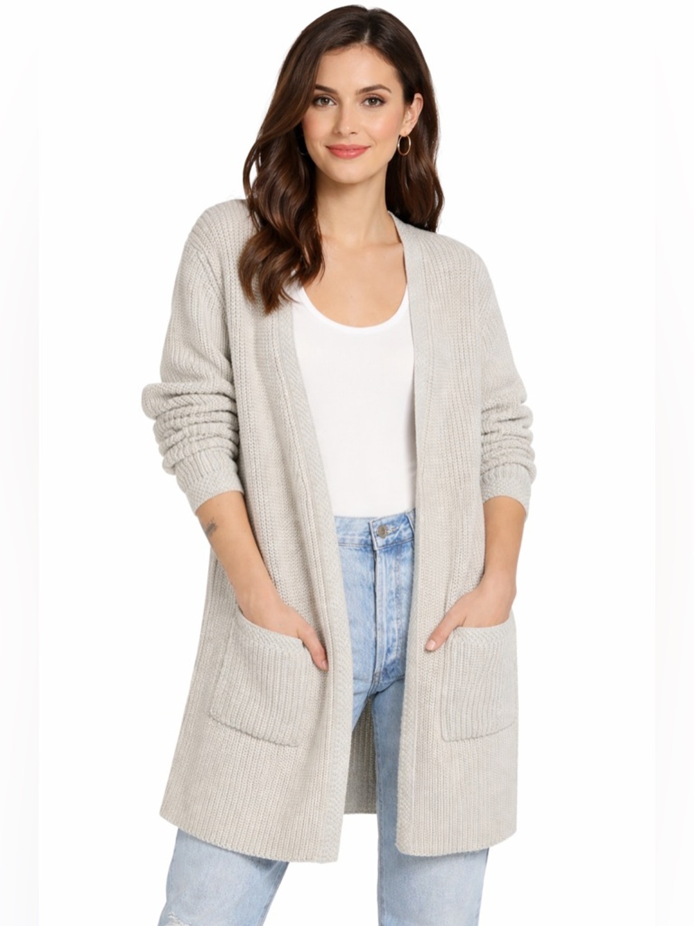 Faherty Light Gray Open-Front Cardigan